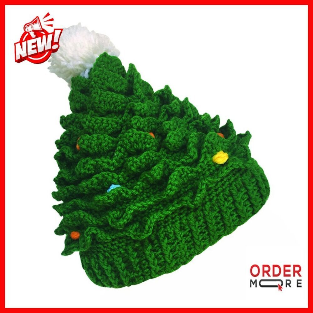 Handmade Knitted Crochet Beanie Santa Hat One Size Fits Most Adults